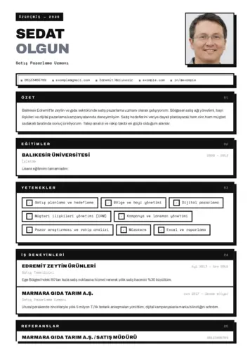 Satış Pazarlama CV Örnekleri cv indir